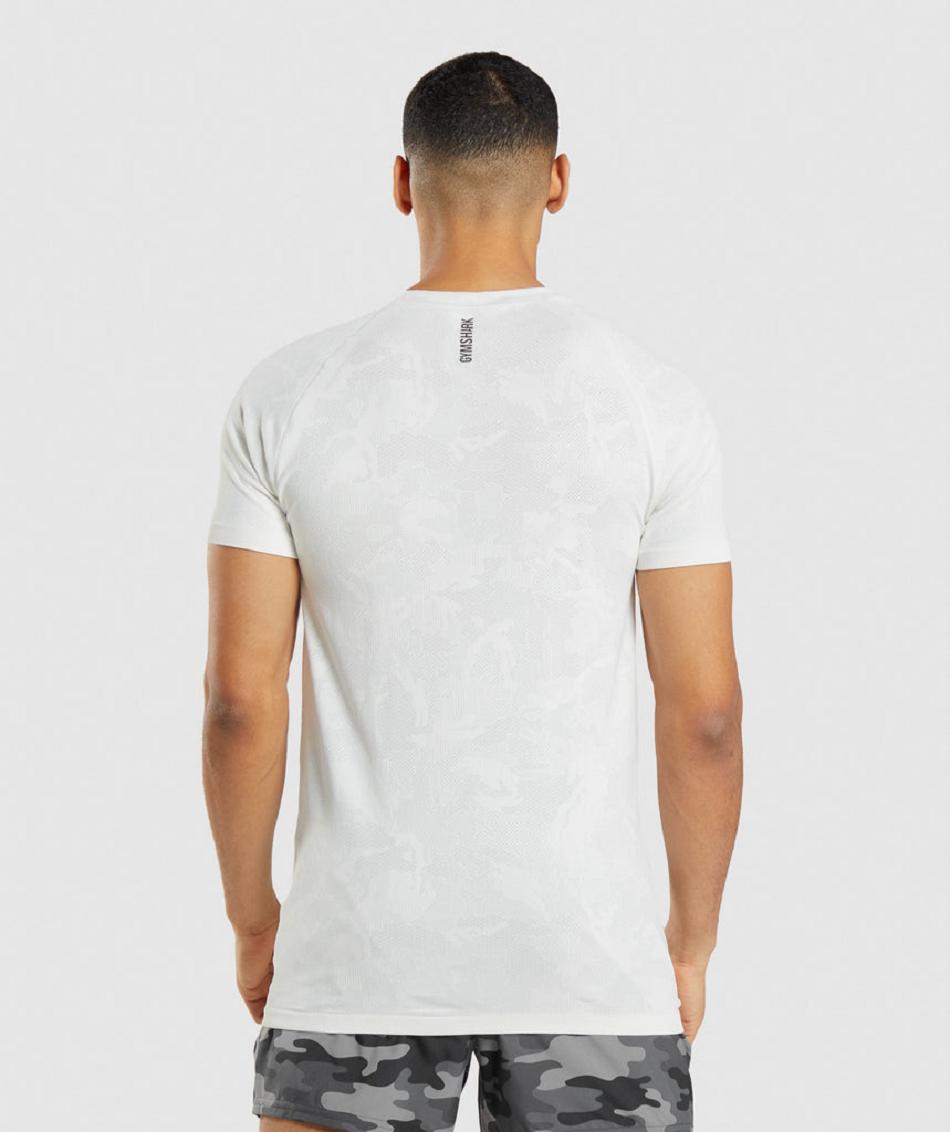 T Shirts Męskie Gymshark Geo Seamless Białe Głęboka Szare | PL 3785WNB